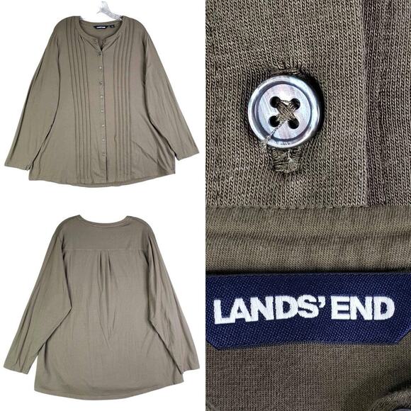 Lands End Shirt Long Sleeve Women’s Plus Size 2X Green Button Up Cotton - Picture 1 of 9